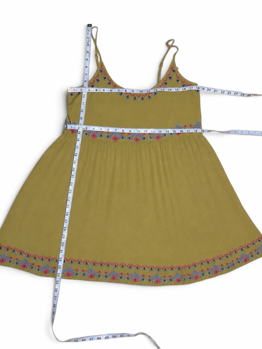 NWT Natural Life Embroidered Boho Babydoll Dress Mustard Olive Size L - Picture 9 of 9
